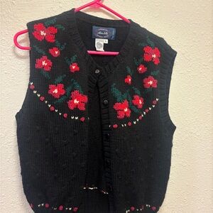 Wool Vest with Red Floral Design